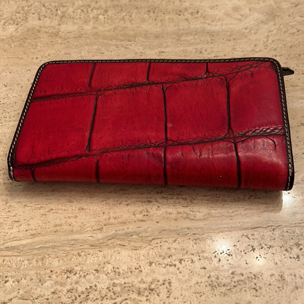 Dooney & Bourke Red Croc-Embossed Leather Wallet with Brown Trim - Picture 3 of 11